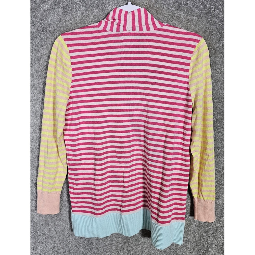 Lands End Open Front Knit Cardigan Womens Size Small 6-8 Pink Striped Pockets - Picture 2 of 6